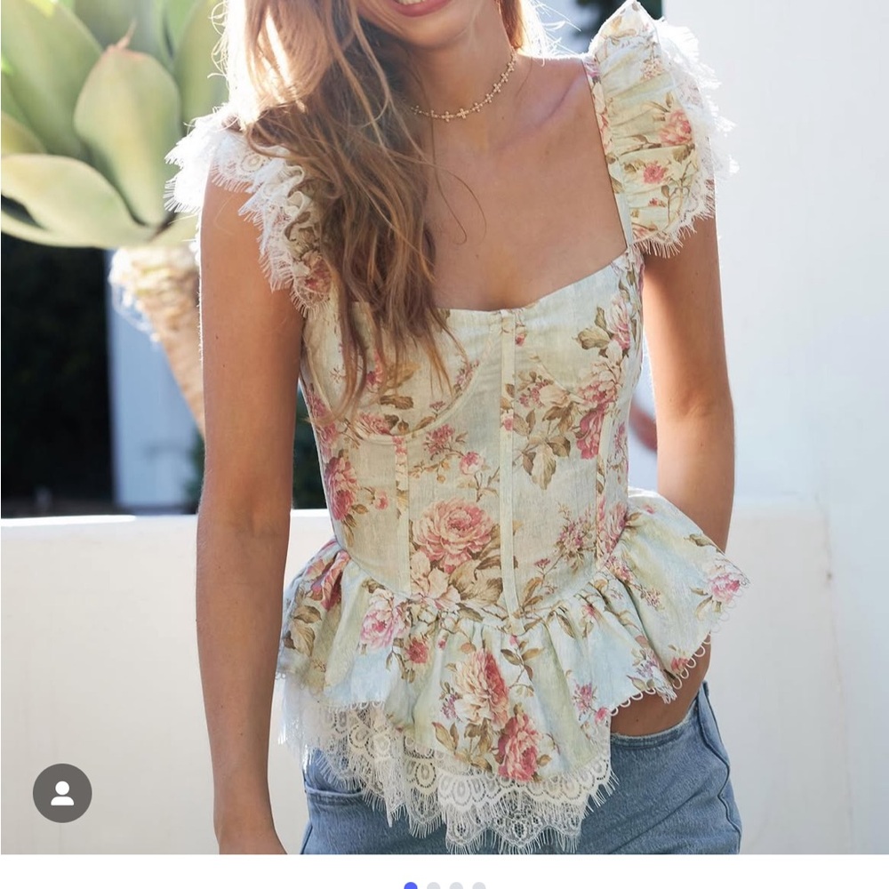 V. Chapman Floral Ruffle Peplum Blouse